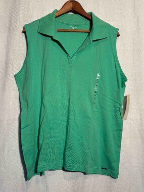 Vtg NWT Jones New York Green Cotton Open Vest 2X | Lagenlook Boho